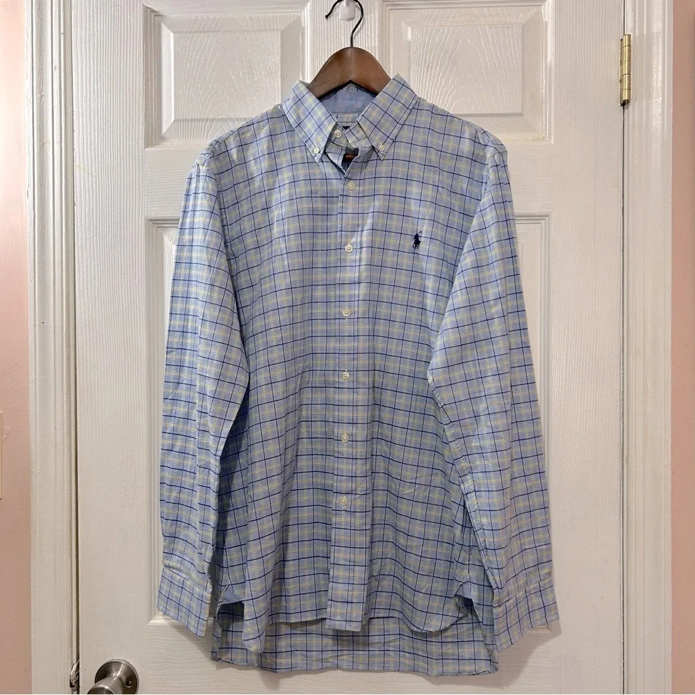 POLO Ralph Lauren Men's Button Down Shirt Blue Yellow Plaid Size Medium